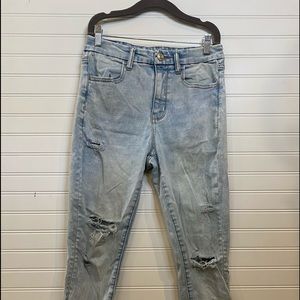 Distressed acid wash skinny jeans